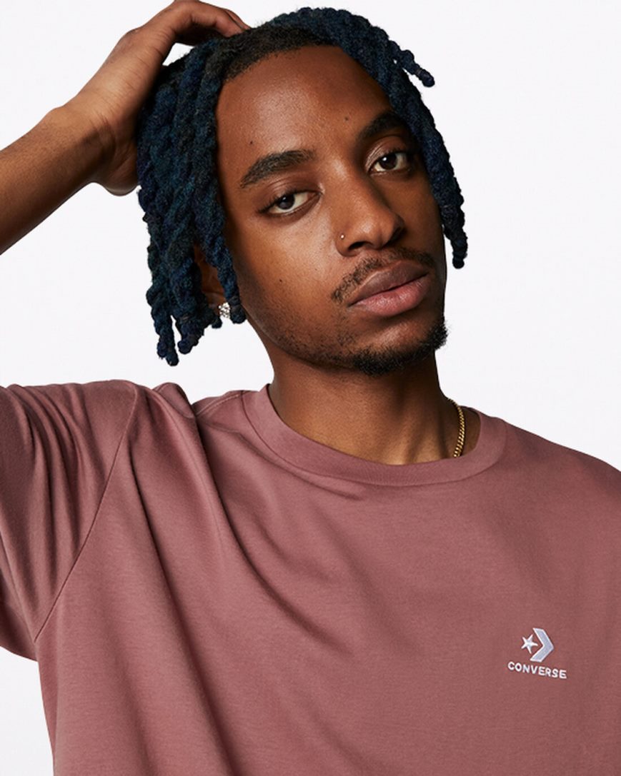 Men's Converse Go-To Embroidered Star Chevron Standard Fit T-Shirts Burgundy | AU C84E5K